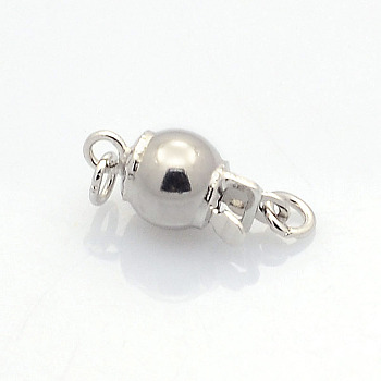 925 Sterling Silver Round Box Clasps, Silver, 13x6mm, Hole: 2mm