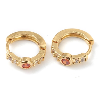 Brass Micro Pave Cubic Zirconia Huggie Hoop Earrings, Ring, Golden, Orange, 15x14x4mm, Pin: 1mm