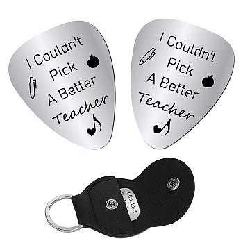 201 Stainless Steel Guitar Picks, with PU Leather Guitar Clip, Plectrum Guitar Accessories, for Teachers' Day, Apple Pattern, Picks: 32x26x1mm, 2pcs, Clip: 115x47x1.3mm, Inner Diameter: 24mm, 1pc