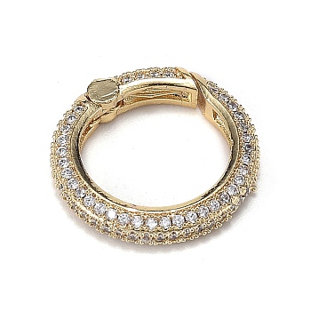Brass Micro Pave Clear Cubic Zirconia Spring Gate Rings, Long-Lasting Plated, Ring, Real 18K Gold Plated, 18.5x19x3.6mm