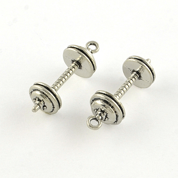 Tibetan Style Alloy Pendants, Sports Charms, Dumbbell, Cadmium Free & Lead Free, Antique Silver, 34x12mm, Hole: 2mm, about 167pcs/1000g