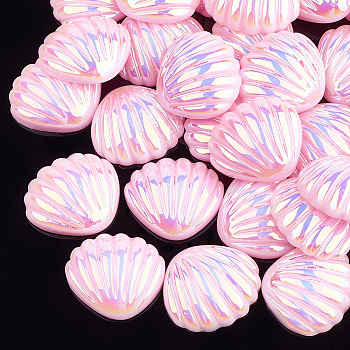 Resin Cabochons, AB Color, Shell, Pink, 21x19x6mm