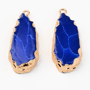 Resin Pendants, Imitation Turquoise, with Edge Light Gold Plated Iron Loops, Teardrop, Blue, 36~37.5x16x6~7mm, Hole: 1.8mm