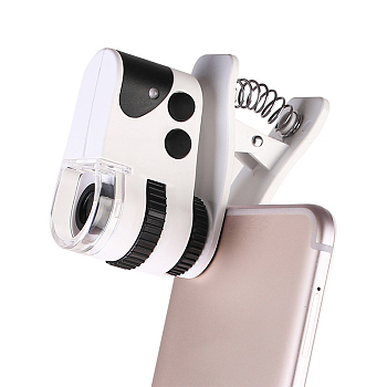ABS Plastic High Magnification Clear Magnifier Mobile Phone Clip, with Acrylic Optical Lens and LED Light, For USB Charging, White, 6.5x7x2.6cm, Magnification: 60X