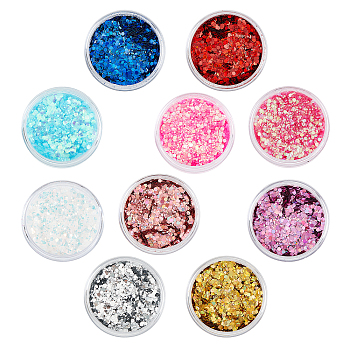 ARRICRAFT 100G 10 Colors Shiny Nail Art Decoration Accessories, with Glitter Powder and Sequins, DIY Sparkly Paillette Tips Nail, Hexagon, Mixed Color, 0.1~3x0.1~3mm, 10g/color