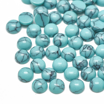 Synthetic Turquoise Cabochons, Dyed, Half Round/Dome, Medium Turquoise, 8x3.5mm