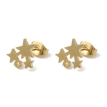 Ion Plating(IP) 304 Stainless Steel Stud Earring Findings, Star, Golden, 9.5x9.5mm, Hole: 1.2mm, Pin: 0.7x11mm