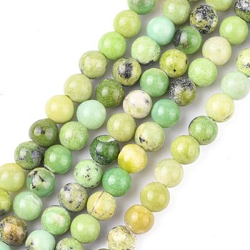 Natural Serpentine Beads Strands, Round, Green, 6mm, Hole: 1mm, about 63pcs/strand, 15.5 inch