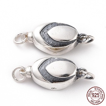 925 Sterling Silver Bayonet Clasps, Oval, Thailand Sterling Silver Plated, 7.5x17x5.5mm, Hole: 2mm