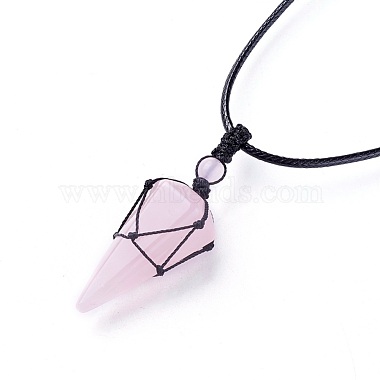 Натуральный розовый кварц подвески ожерелья(NJEW-E140-A06)-2