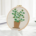 Plant Pattern DIY Embroidery Beginner Kit, including Embroidery Needles & Thread, Cotton Linen Fabric, Lime Green, 27x27cm(DIY-P077-020)
