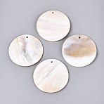 Natural Freshwater Shell Big Pendants, Disc Charms, Seashell Color, 60~60.5x3~4mm, Hole: 2.5mm(SHEL-Q028-14)