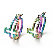Ion Plating(IP) Rainbow Color 304 Stainless Steel Cross Hoop Earrings for Women, 22x21x14mm, Pin: 0.8mm(EJEW-G293-02M)