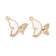 Brass Micro Pave Cubic Zirconia Charms, with Natural Shell, Real 18K Gold Plated, Butterfly, Creamy White, 15x13x1.5mm, Hole: 1.2mm(KK-N231-230)
