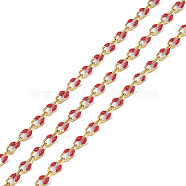 Ion Plating(IP) 304 Stainless Steel Dapped Chains, with Enamel with Spool, Unwelded, Cerise, 8.5x4x1.5mm(AJEW-Q150-09G-06)