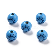 Spray Painted European Schima Wood Beads, Large Hole Beads, Round with Helm, Light Sky Blue, 15.5mm, Hole: 4.2mm(WOOD-M004-01)