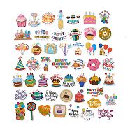 50Pcs 50 Styles Birthday Theme Cartoon Paper Sticker Label Set, Adhesive Label Stickers, for Suitcase & Skateboard & Refigerator Decor, Mixed Color, 42~73x30.5~74x0.2mm, 50pcs/bag(STIC-P004-15)