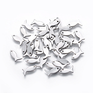 201 Stainless Steel Charms, Fish, Stainless Steel Color, 12x6x1mm, Hole: 1mm(STAS-L234-080P)