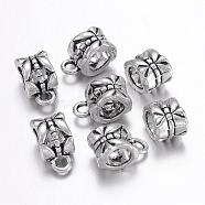 Tibetan Style Alloy Hangers, Bail Beads, Lead Free, Cadmium Free and Nickel Free, Cup, Antique Silver, about 11.5mm long, 6mm wide, 8mm thick, Inner Diameter: 4.3x4.4mm, hole: 2mm(X-LF0327Y-NF)