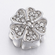304 Stainless Steel Rhinestone Beads, Flower, Stainless Steel Color, 10x8.5mm, Hole: 2mm(STAS-F150-089P)