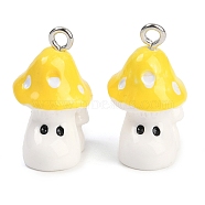 Opaque Resin Pendants, Mushroom Charms, with Platinum Tone Iron Loop, Gold, 21.5x12x14mm, Hole: 2mm(CRES-U003-01E)