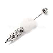 Iron Beadable Pen, Ball-Point Pen, with Polymer Clay Rhinestone & Plush Pompom, for DIY Personalized Pen with Jewelry Beads, Crystal, 155x26mm(AJEW-K049-03C)