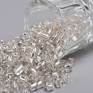6/0 Glass Seed Beads, Silver Lined Round Hole, Round, White, 4mm, Hole: 1.5mm, about 6639 pcs/pound(SEED-A005-4mm-21)