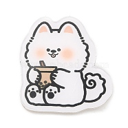 Dog with Boba Milk Tea Acrylic Brooches, with 201 Stainless Steel Pins, White, 31x29x6.5mm(JEWB-P018-01E)