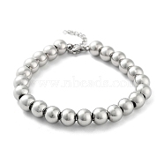 202 Stainless Steel Round Beaded Bracelets for Men Women, Platinum, 6-3/4 inch(17cm)(BJEW-D034-01P)