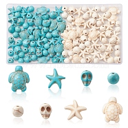130Pcs 8 Styles Dyed Synthetic Turquoise Beads, Skull & Starfish & Round & Sea Turtle, Mixed Shapes, Mixed Color, 8~18x8~15x5~8mm, Hole: 1mm(G-FS0005-69)