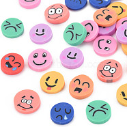 Handmade Polymer Clay Cabochons, Flat Round with Expression, Mixed Color, 9~10x1~2mm, about 5000pcs/1000g(CLAY-N006-94)