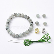 Stretch Bracelets, with Natural Sesame Jasper/Kiwi Jasper Beads, Buddha Head Alloy Beads and Elastic Fibre Wire, 2 inch(5cm)(BJEW-JB04765-04)
