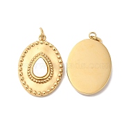Ion Plating(IP) 304 Stainless Steel Pendants, with White Shell and Jump Ring, Oval with Teardrop Charm, Real 14K Gold Plated, 20.5x13x3mm, Hole: 3mm(STAS-Q215-37G)