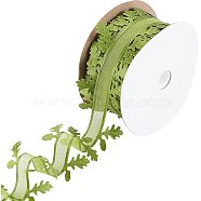 20M Christmas Theme Polyester Ribbon, Leaf Trimming Lace Ribbon, Green, 1-5/8 inch(40mm), about 21.87 Yards(20m)/Roll(OCOR-WH0074-58B)