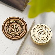 Golden Tone Wax Seal Brass Stamp Head, Flower with Letter Pattern, for Wax Seal Stamp, Letter D, 24x14mm, Inner Diameter: 7mm(DIY-B079-01G-D)