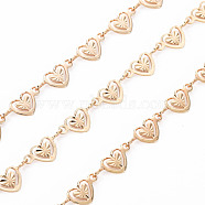 Handmade Brass Link Chains, Soldered, with Spool, Heart, Real 18K Gold Plated, 10x4.5x0.5mm, about 16.4 Feet(5m)/roll(CHC-S012-082)