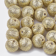 Polyester Thread Fabric Covered Beads, with ABS Plastic Inside, Round, Light Khaki, 14x15mm, Hole: 2mm(WOVE-T009-14mm-01)