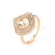 Brass Micro Pave Clear Cubic Zirconia Peg Bails Cuff Finger Ring Settings, for Half Drilled Bead, Nickel Free, Rhombus, Real 18K Gold Plated, US Size 7 1/4(17.5mm), Pin: 0.8mm(for Half Drilled Bead)(KK-T062-109G-NF)