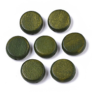Painted Natural Wood Beads, Flat Round, Olive Drab, 16x5.5mm, Hole: 1.5mm(WOOD-R265-11C)
