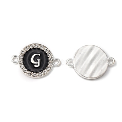Alloy Enamel Links Connectors, with Crystal Rhinestones, Flat Round with Letter, Silver Color Plated, Letter.G, 22x16x2mm, Hole: 1.8mm(ENAM-TAC0003-01S-02G)