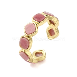 Square Natural Rhodonite Open Cuff Rings, Ion Plating(IP) Golden Plated Brass Ring for Women, 6mm, Adjustable(RJEW-K272-02G-02)