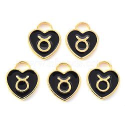 Light Gold Plated Alloy Enamel Pendants, Constellations, Black Heart, Taurus, 14x12x1.8mm, Hole: 4mm(ENAM-R136-30-23)