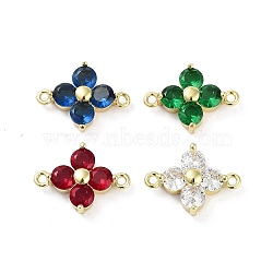 Rack Plating Brass Pave Cubic Zirconia Connector Charms, Flower Links, Real 18K Gold Plated, Long-Lasting Plated, Lead Free & Cadmium Free, Mixed Color, 13.5x10x4mm, Hole: 1mm(KK-H474-20G)