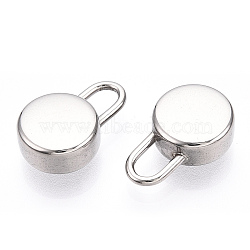 304 Stainless Steel Pendants, Manual Polishing, Flat Round Padlock Charms, Stainless Steel Color, 15.5x10x5mm, Hole: 3x4mm(STAS-T064-25P)