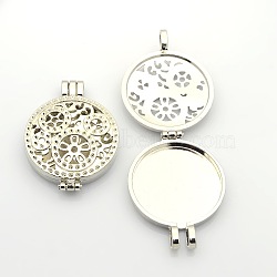 Hollow Flat Round Photo Frames Alloy Diffuser Locket Pendants, Platinum, Tray: 30mm, 44x33x9mm, Hole: 4mm(PALLOY-J413-18P)