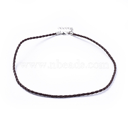 Trendy Braided Imitation Leather Necklace Making, with Iron End Chains and Lobster Claw Clasps, Platinum Metal Color, Coconut Brown, 16.9 inch, 3mm(X-NJEW-S105-002)