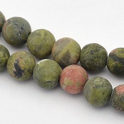 Frosted Round Natural Unakite Beads Strands, 4mm, Hole: 1mm, about 93~96pcs/strand, 14.9~15.6 inch(G-E302-107-4mm)