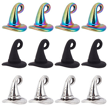 60Pcs 3 Style Rainbow Color Alloy Pendants, Cadmium Free & Lead Free, Witch Hat, Mixed Color, 11~12x10~11x10.5~11mm, Half Hole: 1.7~3mm, 20pcs/style