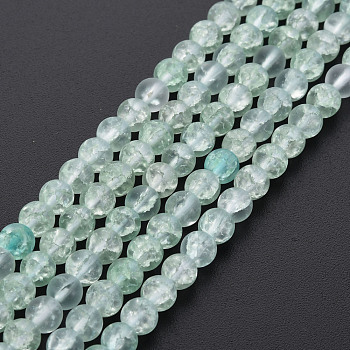 Crackle Glass Beads Strands, Dyed & Heated, Frosted, Round, Light Green, 4mm, Hole: 0.8mm, about 98~100pcs/strand, 15.35 inch(39cm)