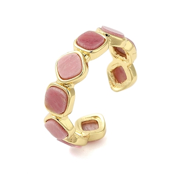 Square Natural Rhodonite Open Cuff Rings, Ion Plating(IP) Golden Plated Brass Ring for Women, 6mm, Adjustable